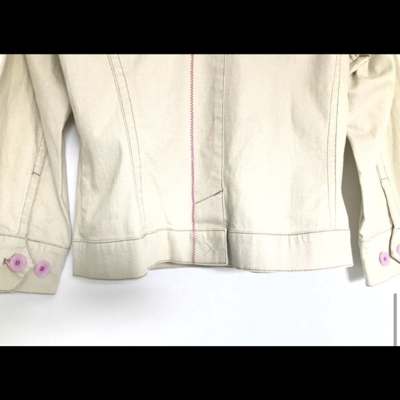 Sigrid Olsen Cotton Jacket Ivory W/ Pink accents Size 6 Spring Jacket Tan Jacket - Picture 6 of 8